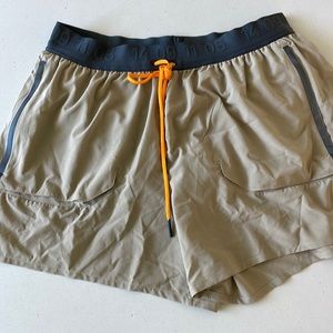 Nike Men’s Athletic Shorts Tan with Black Waistband and Orange Drawstring